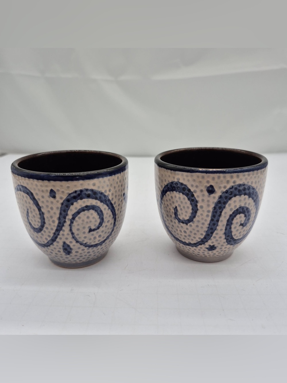 Vtg Scheurich W Germany Pottery Wine Cups Set of 2 Cobalt Blue Swirl Pebble MCM